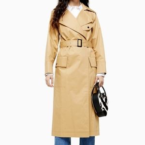 Topshop Belted Button Down Tench Coat Beige NWT